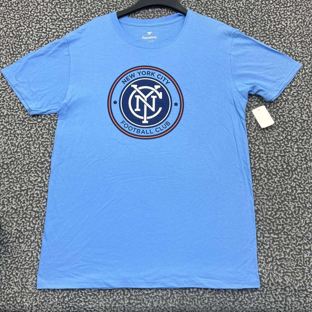 New York City FC Shirt Men Large Blue Fanatics Short Sleeve Crew Neck Cotton New